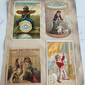 Clark's ONT Spool Cotton, Funny Scenes, Antique Victorian Trade Cards from an Old Scrapbook, Advertisement, Collectible, ~ 240119-WH 121