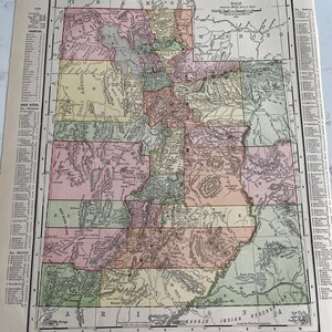 Utah, Wyoming, États-Unis, 1914, Rand-McNally, carte, recto-verso, 14 x 10 po., géographie, histoire, papier, vintage, ~ 17-04-M
