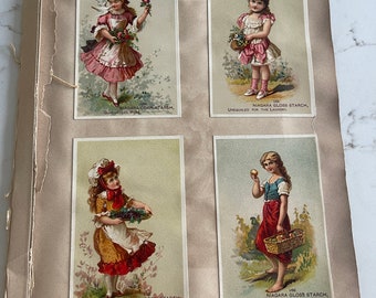 Country Girls, Man Reading Robinson Crusoe, Antique Victorian Trade Cards from an Old Scrapbook, Advertisement, Collectible, ~ 240119-WH 121