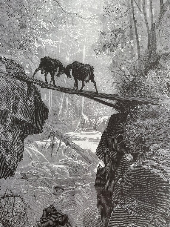 Gustave Dore, the Two Goats, the Fables, Graphics, Picture, Book