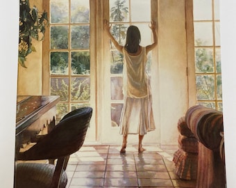 Steve Hanks, Woman, Along The Shore, Sun, Sea, Window, Poster, Double-Sided, Painting, Watercolor, Book Page, Print, Art, Vintage,~20-05-166
