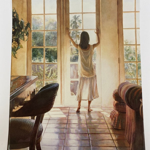 Steve Hanks, Woman, Along The Shore, Sun, Sea, Window, Poster, Double-Sided, Painting, Watercolor, Book Page, Print, Art, Vintage,~20-05-166