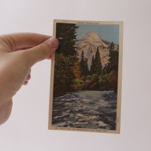 Parc national de Yosemite, North Dome, Merced River, Carte postale, Photo, Estampillé, Couleur, Lithographie, Deltiologie, Paysage, ~MISC-002 554
