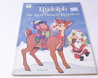 Rudolph the Red-Nosed Rentier, Farb- und Aktivitätsbuch, 1984, Robert L May, Vintage, Bilderbuch, Kinderlesung, ~ 20-35-1233