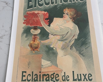 Electricité Éclairage de Luxe Poster, Vintage French Advertising, Art Nouveau Design, Collectible, Belle Époque Poster Design~231909-WH 67 B