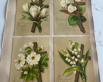 Easter, Cross with Flowers, Antique Victorian Trade Cards from an Old Scrapbook, Advertisement, Collectible, ~ 240119-WH 121