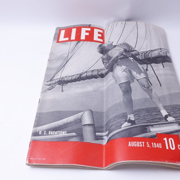 Life, Magazine, August 5, 1940, US Vacations, WW2, USA, Color Cover, Periodicals, Illustrated, Softcover, Vintage, FLAW ~ 20-01-998