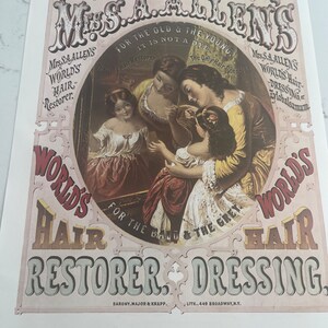 Mrs. Allen&#39;s World&#39;s Hair Restorer, For The Old & Young, It Is Not A Dye, For The Bald And The Grey, Reprints, Vintage, Art, ~20-31-1096