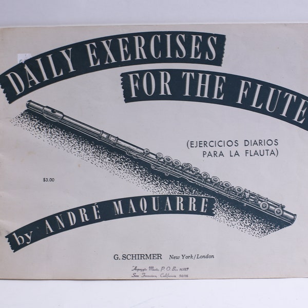Daily Exercises for the Flute, Andre Maquarre, G Schirmer, Sheet Music, Learning, Education, Vintage, Paperback, ~ 230613-DICV 1305