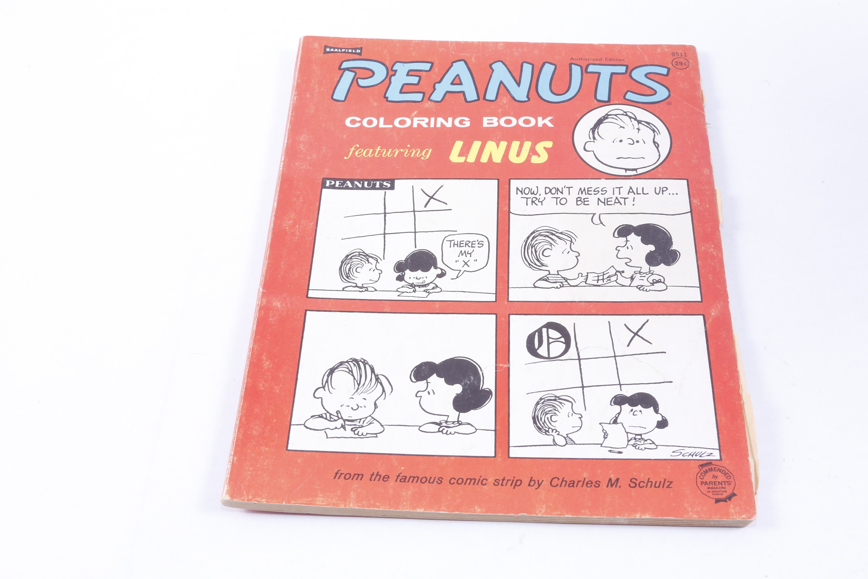 Peanuts, Coloring Book, Featuring Linus, Saalfield Publishing, UFS, 1967, Vintage, Illustrations, Child Reading, Nursery Library ~ 20-01-15