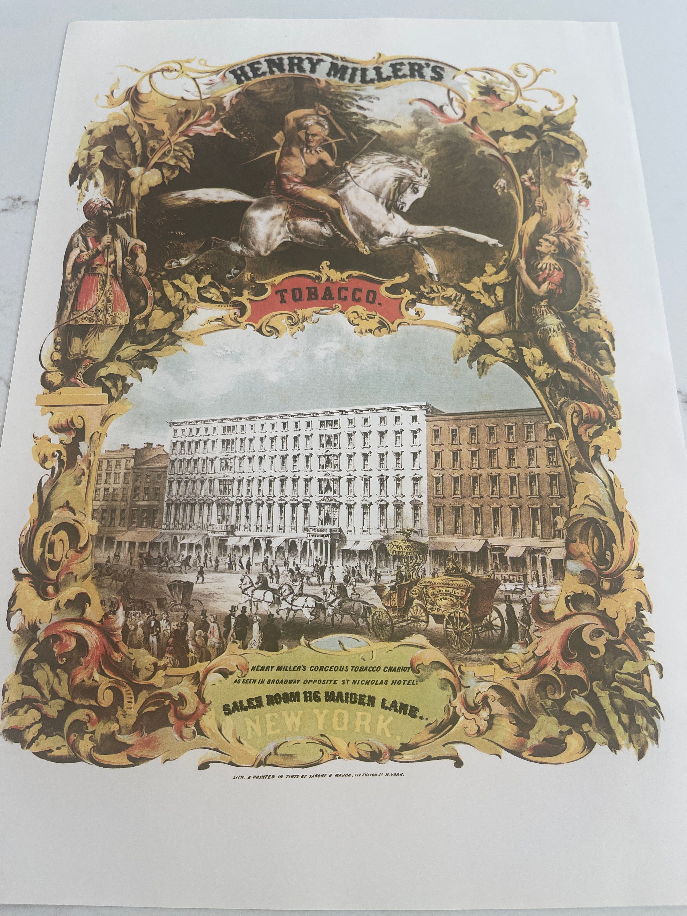 William Rowe,henry Miller, Tobacco, Sales Room, Maiden Lane, New York,  Poster, Bookplate, Art, Vintage, 1982, 12x9.25 ~20-31-1096