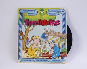 Three Little Pigs, Peter Pan Record, Vinyl, Audio Recording, Songbook Set, Retelling, Classic, Children, ~ 230202-14943 883