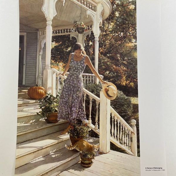 Steve Hanks, Woman, Cat, Sense of Belonging, Inspiration, Poster, Double-Sided, Painting, Watercolor, Page, Print, Art, Vintage, ~20-05-166