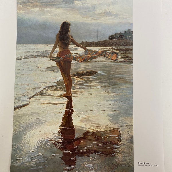 Steve Hanks, Ocean Breeze, Coastline, Woman, Waves, Sea, Mystery, Poster, Painting, Watercolor, Book Page, Print, Art, Vintage, ~20-05-166