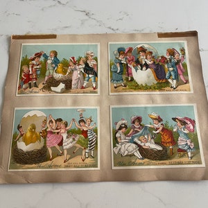 Easter Celebrations, Girls on Roller Skates, Antique Victorian Trade Cards from an Old Scrapbook, Advertisement, Collectible,~ 240119-WH 121