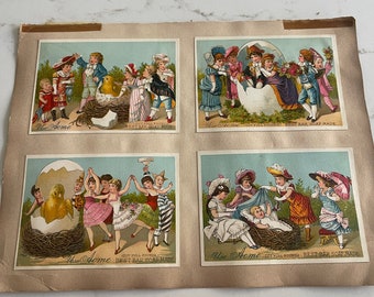 Easter Celebrations, Girls on Roller Skates, Antique Victorian Trade Cards from an Old Scrapbook, Advertisement, Collectible,~ 240119-WH 121