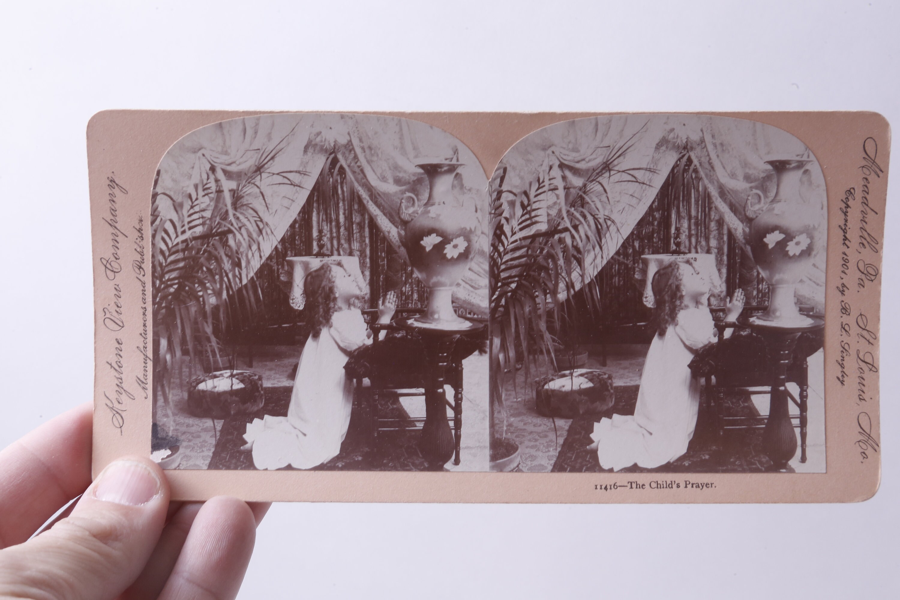 ステレオスコープ カード、子供の祈り、アンティーク、ステレオビュー