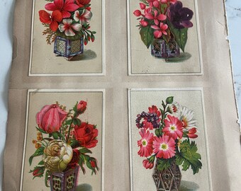 Flowers in Vases, Bouquets of Flowers, Antique Victorian Trade Cards from an Old Scrapbook, Advertisement, Collectible, ~ 240119-WH 121