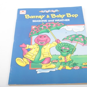 Barney & Baby Bop Seasons and Weather Illustrated Preschool Activities Softcover Golden Book Vintage Toys Vintage Nostalgia ~  20-16-543