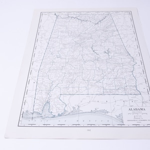 Alabama, Usa, 1930er, Politische Landkarte, doppelseitige, 14x10", Geographie, Geschichte, Papier, Vintage, ~ 20-01-123 AA