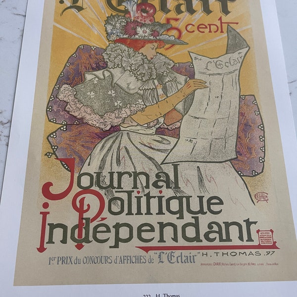 French Independent Journal Poster, Journal Dolitigue Independant Artwork by H. Thomas, Old-fashioned Lithograph, Vintage ~231909-WH 67 G