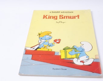 King Smurf, A Smurf Adventure, Comics, Peyo, Random House, Vintage, Picture Book, Child Reading, Nursery Library, ~ 20-01-196