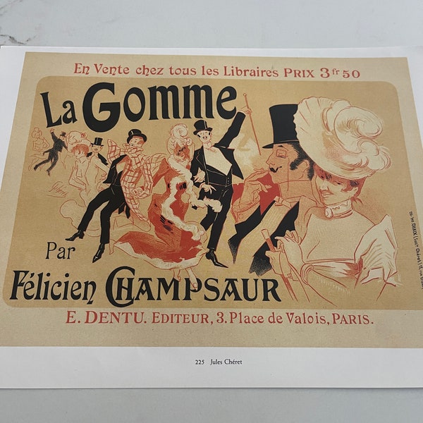 French Literature Poster, La Gomme Par Félicien Champsaur Artwork by Jules Chéret, Antique French Literature Memorabilia, ~231909-WH 67 G