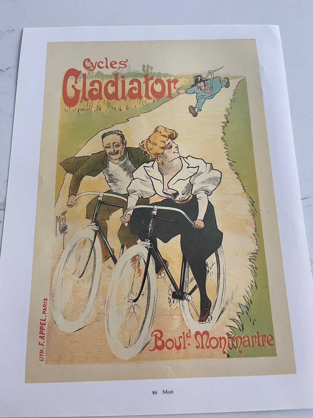 Affiche Plastifiée Cycles Gladiator - Mich - Humour Vintage - Affiche Déco