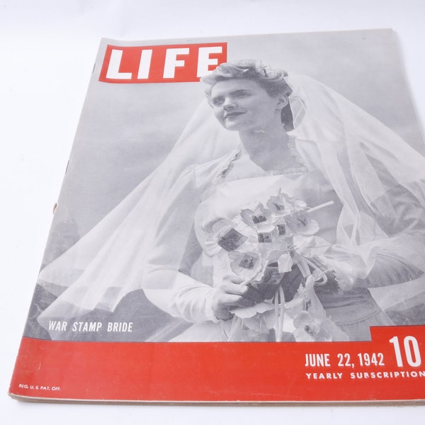 Life, Magazine, June 22, 1942, War Stamp Bride, Color Cover, WW2, USA, Periodicals, Illustrated, Softcover, Vintage, ~ 20-12-398