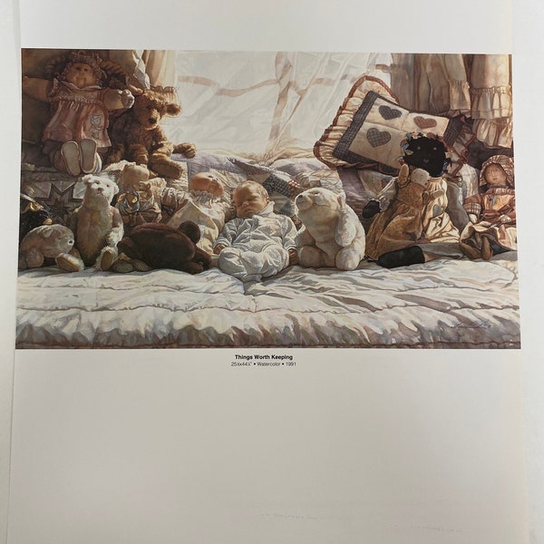 Steve Hanks, Baby, Sleeping, Things Worth Keeping, Miracle, Poster, Double-Sided, Painting, Watercolor, Page, Print, Art, Vintage,~20-05-166