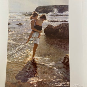 Steve Hanks, A Place To Share, Sea Shore, Children, Gathering Thoughts, Poster, Painting, Watercolor, Page, Print, Art, Vintage, 20-05-166 image 1