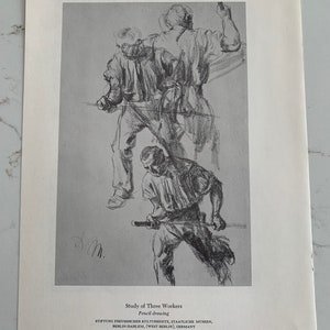 Adolf von Menzel, Studie dreier Arbeiter, Bleistiftzeichnung, Deutschland, Poster, Buchsticker, Kunst, 20x12", Vintage, ~ 20-01-1039