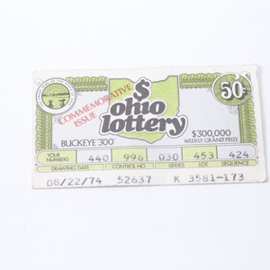 Ohio Lottery, Karte, Spiel, 10,5 cm, Antik, Druck, Sammelobjekt, Zahlen, Vintage, ~ 20-01-889