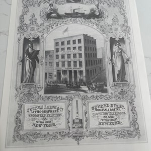May include: A black and white illustration of a building with the text "Joseph Iadig & Co. Lithographers, Engravers, Printers, 66 Fulton Street, New-York" and "Edward Evans, Wholesale & Retail Clothing Warehouse, 66 & 68 Fulton Street, New-York".