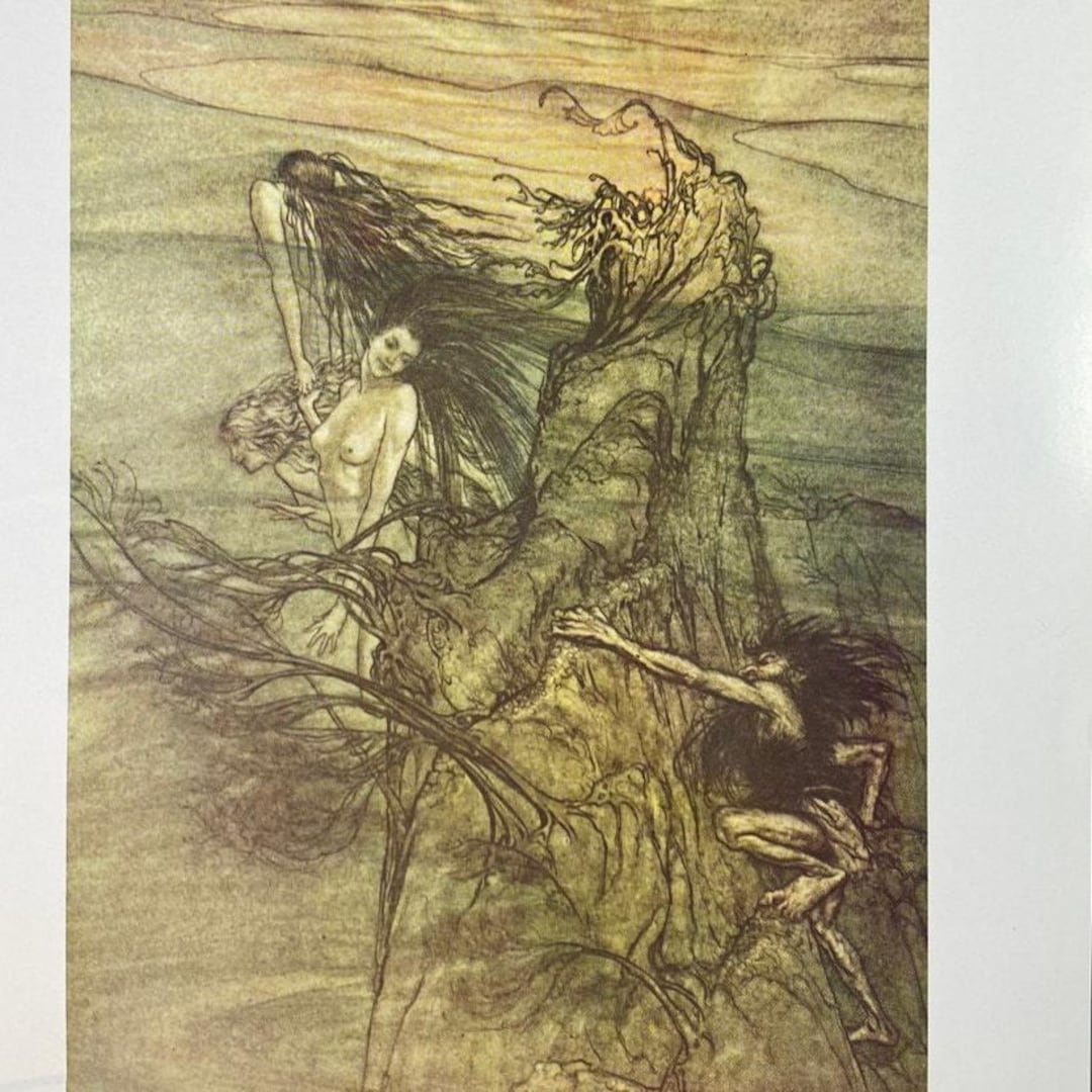 Arthur Rackham, Rhinemaidens and Alberich, Rhinegold, Print, Drawing ...
