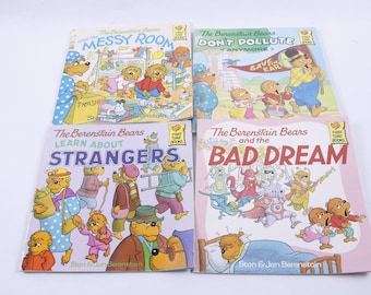 May include: Four children's books featuring The Berenstain Bears. Titles include "The Messy Room," "Don't Pollute Anymore," "Learn About Strangers," and "The Bad Dream." Each book has colourful illustrations and the authors' names.