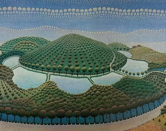 風景画、イヴァン・ラブジン、絵画版画、素朴派、ファンタジーの花、本