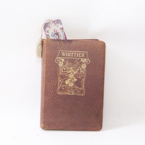 John Greenleaf Whittier, Poetry, Thomas Y Crowell, Leather Antique Edition, Brown Leather Cover, Classics, Vintage, 20-01-538