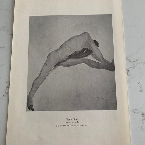 Figure Study, Artist, Rodin, Drawing, Poster, Bookplate, Classic Painting, Book Page, Print, Art, Collectible, Vintage, ~ 20-01-1085