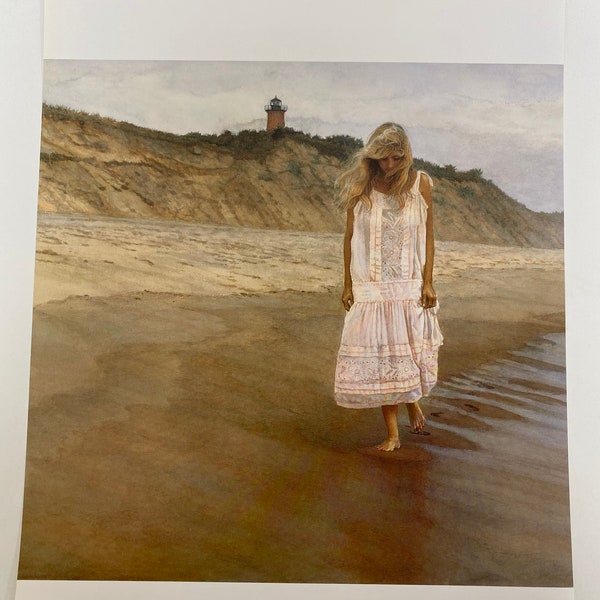 Steve Hanks, Woman, Sea Shore, Walk, Alone, Boy, The Sea Urchin, Poster, Painting, Watercolor, Book Page, Print, Art, Vintage, ~20-05-166