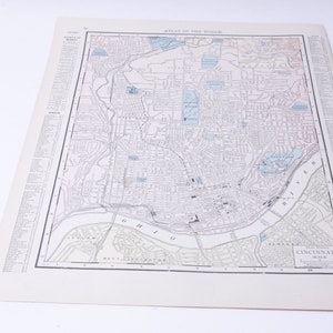 Ohio, Cincinnati, Main Portion, USA, Political Map, Double-Faced, 14x10", Geography, Paper, Vintage, ~ 20-01-124 AA