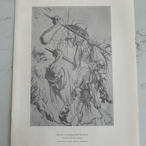 Adolf von Menzel, Walzwerksarbeiter, Bleistift auf braunem Papier, Zeichnung, Deutschland, Poster, 20x12", Vintage, ~ 20-01-1039