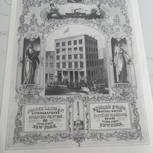 May include: A black and white illustration of a building with the text "Joseph Iadig & Co. Lithographers, Engravers, Printers, 66 Fulton Street, New-York" and "Edward Evans, Wholesale & Retail Clothing Warehouse, 66 & 68 Fulton Street, New-York".