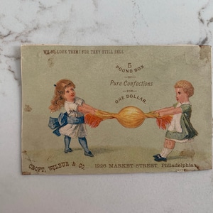 Two Kids Fighting for Big Candy, Confections, Victorian, Trade Card, 1880s, Antique, Cabinet Card, Advertising, Vintage~ 221119-EB-59498 483