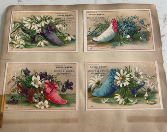 Flowers in Women's Shoes, Floral Cross, Antique Victorian Trade Cards from an Old Scrapbook, Advertisement, Collectible, ~ 240119-WH 121