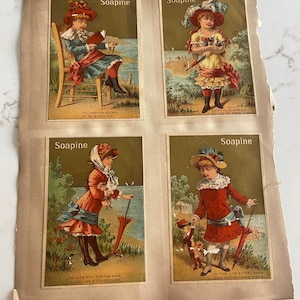 Young Ladies, Cats with Butterflies, Antique Victorian Trade Cards from an Old Scrapbook, Advertisement, Collectible, ~ 240119-WH 121