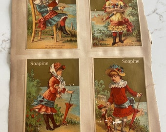 Young Ladies, Cats with Butterflies, Antique Victorian Trade Cards from an Old Scrapbook, Advertisement, Collectible, ~ 240119-WH 121
