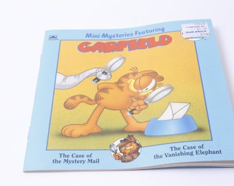 Garfield, Mini-Mysteries, Mystery Mail, Vanishing Elephant, Golden Book, Vintage, Picture Book, Child Reading, UNCOLORED ~ 20-01-10 AA