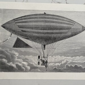 Airships, People, Fly, Vehicle, Woodcut, Reprint, Transportation, 19-century, Poster, Double-Sided, Book Page, Print, Vintage, ~20-18-615