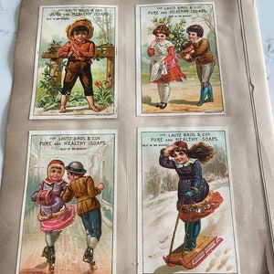 Artist's Easel, Cute Kids, skiing Antique Victorian Trade Cards from an Old Scrapbook, Advertisement, Collectible, ~ 240119-WH 121